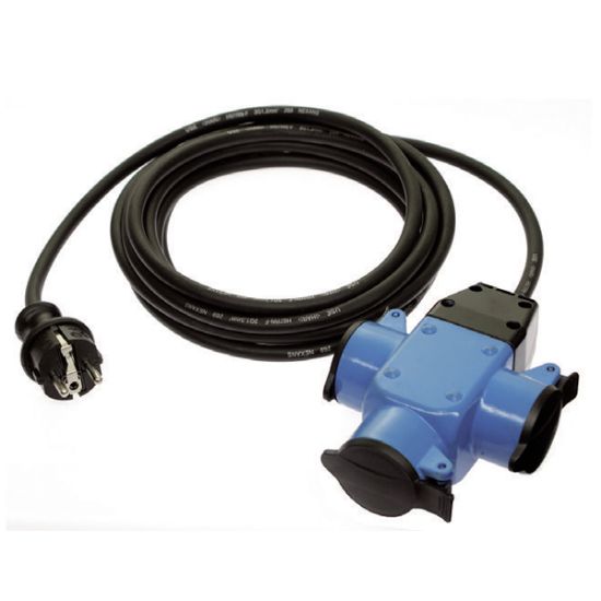 PODALJŠEK KABELJSKI ELEKTRIČNI GUMIJASTI 4,5m-s tremi zaščitenimi vtičnicami (IP