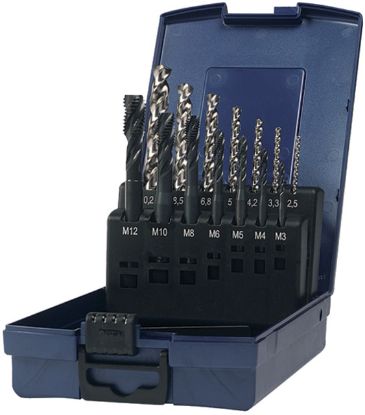 Slika GARNITURA SPIRALNIH IN NAVOJNIH STROJNIH SVEDROV M3-M12 HSS-E INOX (1gar.=14kos)