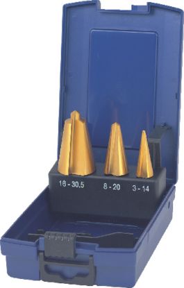 Slika SVEDRI STOPNIČASTI V GAR. D3-D30,5mm HSS-E TiN - za pločevino v kovinski kaseti 