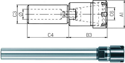 Slika PODALJŠEK CILINDRIČNI ZA VPENJALNE PUŠE DIN1835 D20/ER16 X=191      
