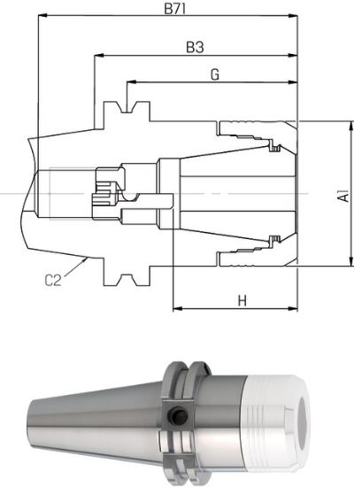 TRN VPENJALNI NA VPENJALNE PUŠE CENTRO P DIN69871/AD SK40xCP16M L=70 G2,5 Fahrio
