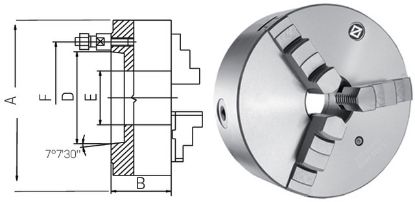 Slika Planspiralfutter-Dreibacken DIN55027 Stahl 125/4 PRETEC