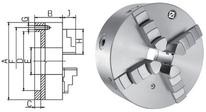 Slika GLAVA VPENJALNA ŠTIRI-ČELJUSTNA DIN6350 D250/4-JEKLENA