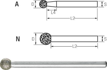 Slika ČEP BRUSNI DIAMANTNI - KROGLA D10,0mm (vpetje 6,0mm) D126