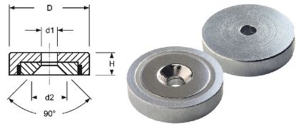 Slika Flachgreifer aus Neodym 10 mm versenktes Mittelloch