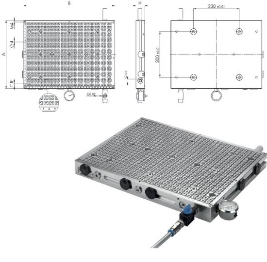 Vakuumspannplatte, Premium 300x200x40 mm, R:12,5 mm, AMF