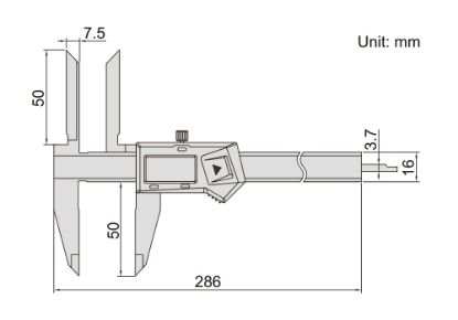 Slika MERILO POMIČNO DIGITALNO 200mm/0,01mm s podaljšanimi kraki za notranje merjenje