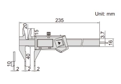 Slika MERILO POMIČNO DIGITALNO 0-150mm/0,01mm z tankimi merilnimi kljuni 2mm in s poda
