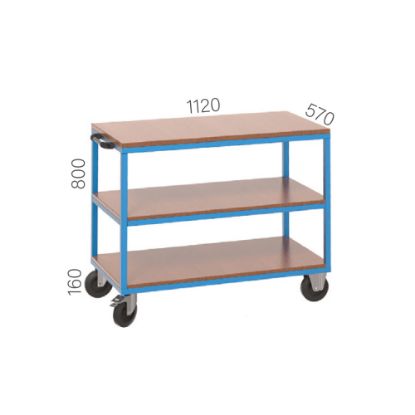 Slika VOZIČEK DELOVNI, 3 odlagalne površine, 300kg nosilnosti, 1120x570x800mm