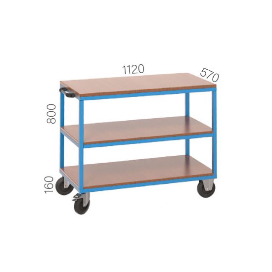 VOZIČEK DELOVNI, 3 odlagalne površine, 300kg nosilnosti, 1120x570x800mm
