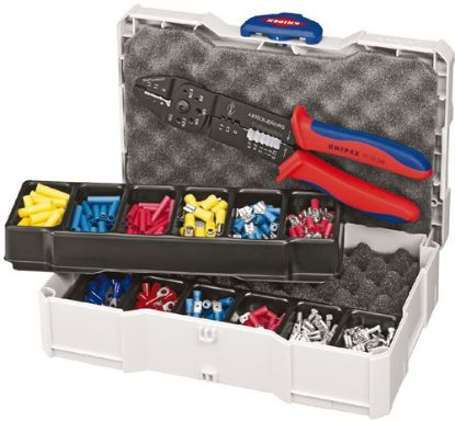 Slika KLEŠČE ZA STISKANJE KABELSKIH ČEVELJČKOV v garnituri z čeveljčki  KNIPEX-97 9025