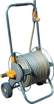 Slika VOZIČEK KOVINSKI Z CEVJO ZA VODO dolžine 30m in premera 12,5mm, s priborom