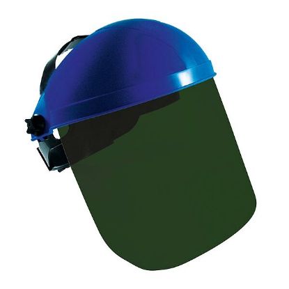 Slika VIZIR ZAŠČITNI NAGLAVNI Modell 1902  z dodatno zaščito za čelo, moder, z prozorn