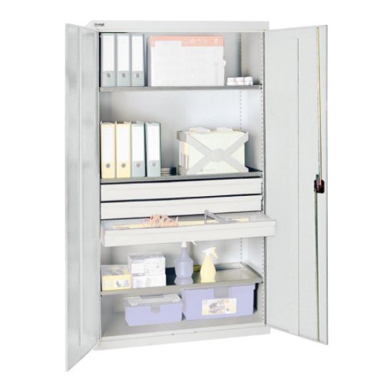 OMARA ZA ORODJE IN MATERIAL S 3 PREDALNIKI IN 3 POLICAMI, 1000X500X1800MM, SIVA,