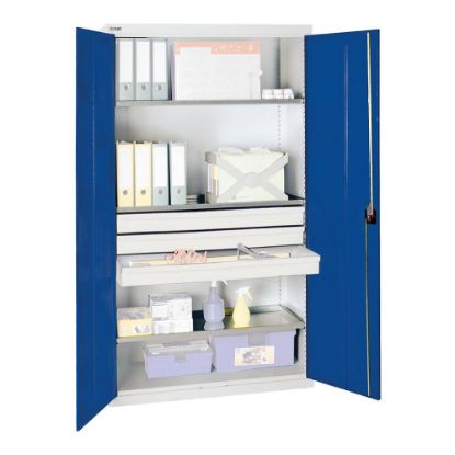 OMARA ZA ORODJE IN MATERIAL S 3 PREDALNIKI IN 3 POLICAMI, 1000X500X1800MM, MODRA