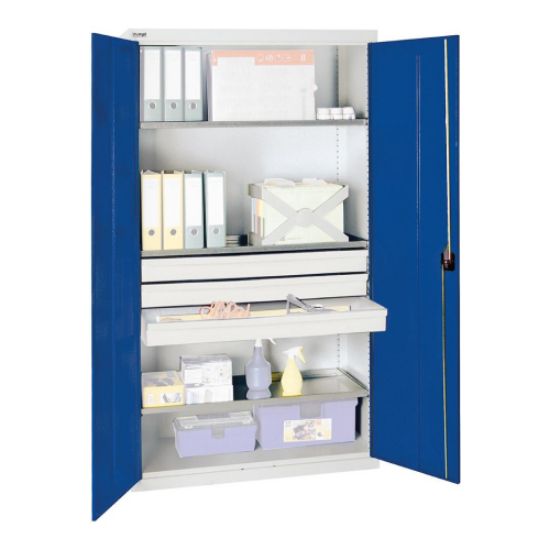 OMARA ZA ORODJE IN MATERIAL S 3 PREDALNIKI IN 3 POLICAMI, 1000X500X1800MM, MODRA