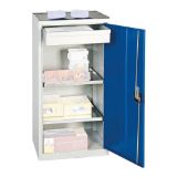 OMARA ZA ORODJE IN MATERIAL Z 1 PREDALNIKOM IN 2 POLICAMA, 500X500X1000MM, MODRA
