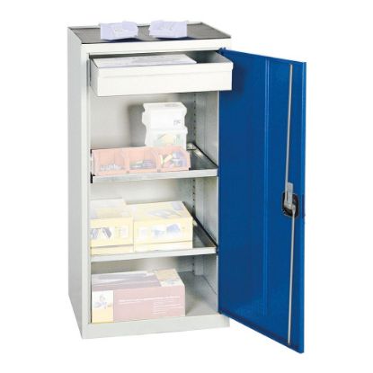 OMARA ZA ORODJE IN MATERIAL Z 1 PREDALNIKOM IN 2 POLICAMA, 500X500X1000MM, MODRA