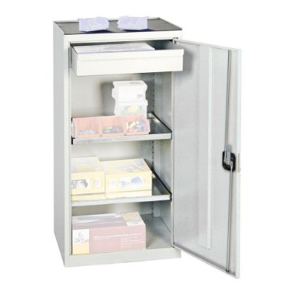 OMARA ZA ORODJE IN MATERIAL Z 1 PREDALNIKOM IN 2 POLICAMA, 500X500X1000MM, SIVA,