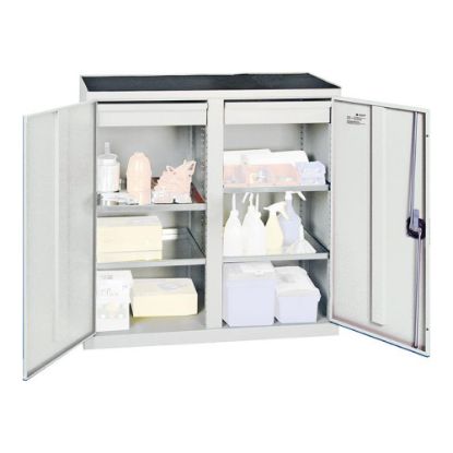 OMARA ZA ORODJE IN MATERIAL Z 2 PREDALNIKOMA IN 4 POLICAMI, 1000X500X1000MM, SIV