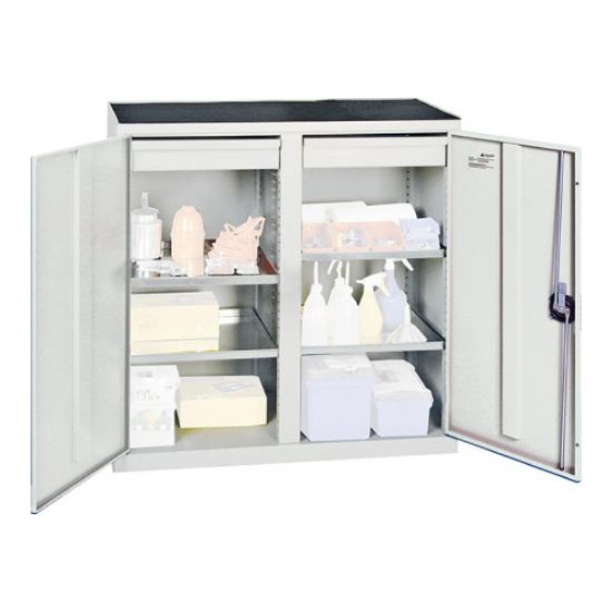 OMARA ZA ORODJE IN MATERIAL Z 2 PREDALNIKOMA IN 4 POLICAMI, 1000X500X1000MM, SIV