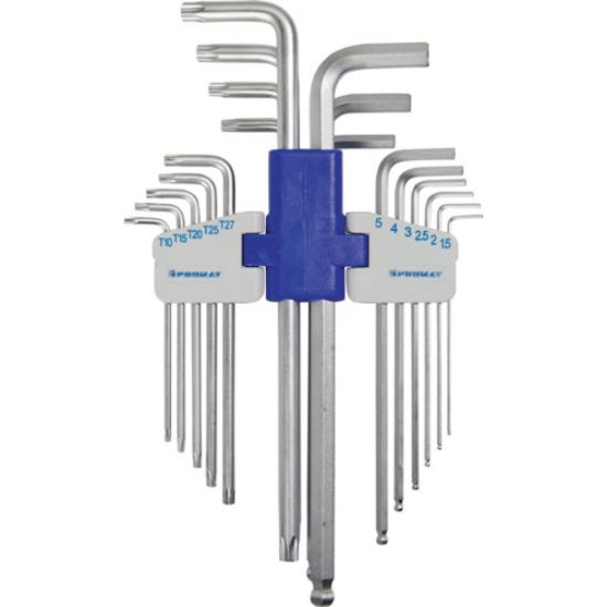KLJUČ KOTNI v 18-delni gar. TX10-TX50+inbus 1,5-10mm s krogelno glavo