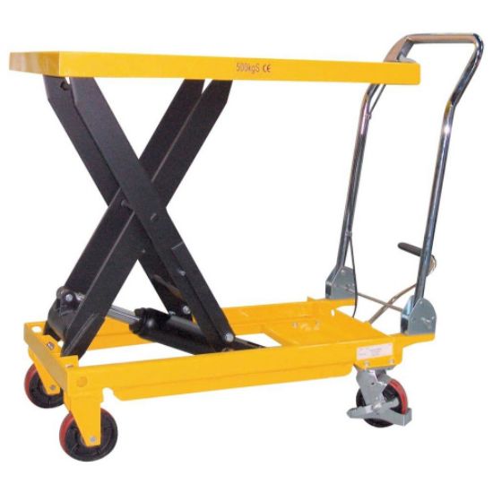 VOZIČEK DVIŽNI, ŠKARJASTI, NOSILNOST: 500kg, VIŠINA MIZE:285–880mm, 850X500X55mm