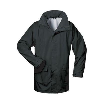 JAKNA DEŽNA IZ POLIURETANA, Z ZADRGO IN KAPUCO, ČRNA, VEL.M