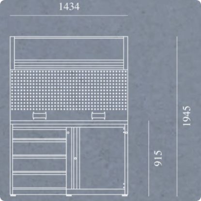 Slika SESTAV DELAVNIŠKI, Z DELOVNO POVRŠINO IN 5 MODULI, 1434x740x1945mm