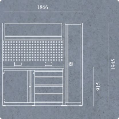 Slika SESTAV DELAVNIŠKI, Z DELOVNO POVRŠINO IN 6 MODULI, 1866x740x1945mm