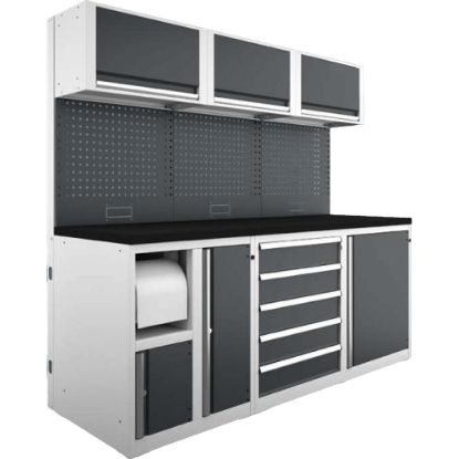 Slika SESTAV DELAVNIŠKI, Z DELOVNO POVRŠINO IN 6 MODULI, 2151x740x1945mm