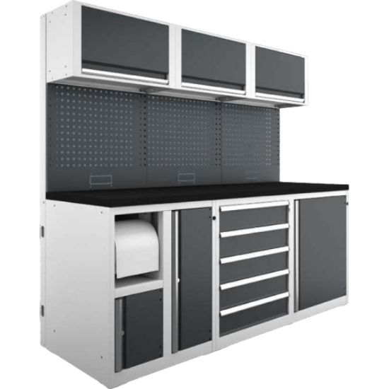 SESTAV DELAVNIŠKI, Z DELOVNO POVRŠINO IN 6 MODULI, 2151x740x1945mm