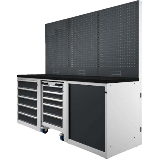SESTAV DELAVNIŠKI, Z DELOVNO POVRŠINO IN 4 MODULI TER MOBILNIM MODULOM, 2151x740x1945mm