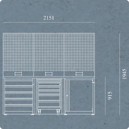 Slika SESTAV DELAVNIŠKI, Z DELOVNO POVRŠINO IN 4 MODULI TER MOBILNIM MODULOM, 2151x740x1945mm