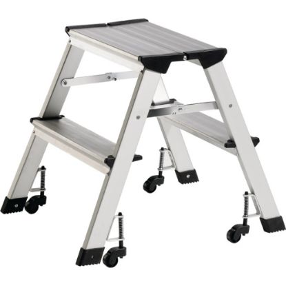 Slika Aluminijaste dvostranske zložljive stopnice s kolesi
