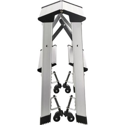 Slika Aluminijaste dvostranske zložljive stopnice s kolesi