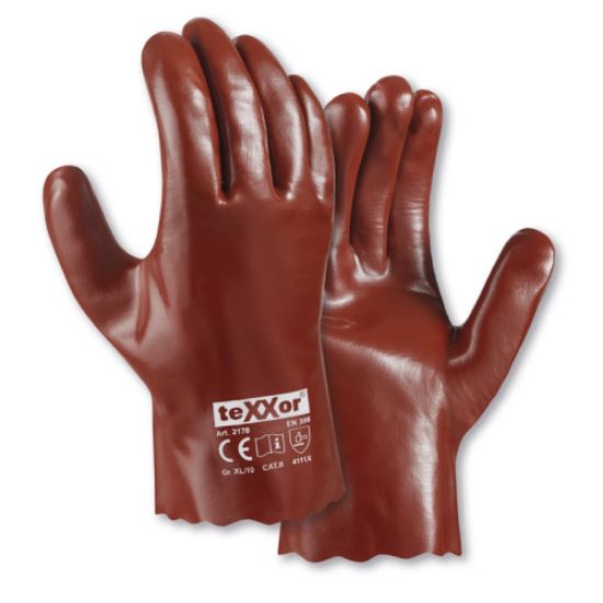 TEXXOR 2170, VEL.10, ROKAVICA ZA KEMIKALIJE, PVC, RDEČE BARVE.PODLOŽENA Z BOMBAŽ