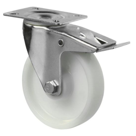 Kolo transportno gibljivo z zavoro, iz umetne mase, bele barve