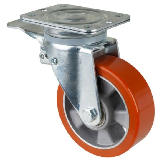 Kolo transportno gibljivo z zavoro, iz poliuretana in aluminija