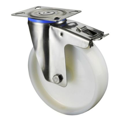 Slika Kolo transportno gibljivo z zavoro, iz poliamida, bele barve