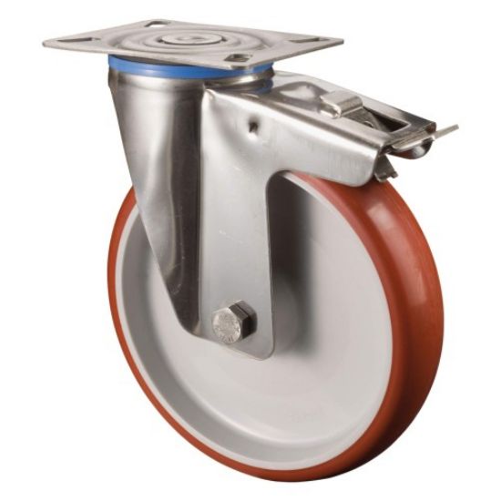 Kolo transportno gibljivo z zavoro, iz poliuretana in umetne mase