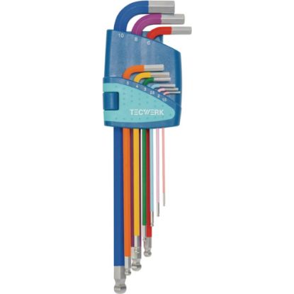 Slika KLJUČ INBUS DIN2936L v 9-delni gar. 1,5-10mm ,s krogelno glavo- extra dolgi, bar ,TECWERK