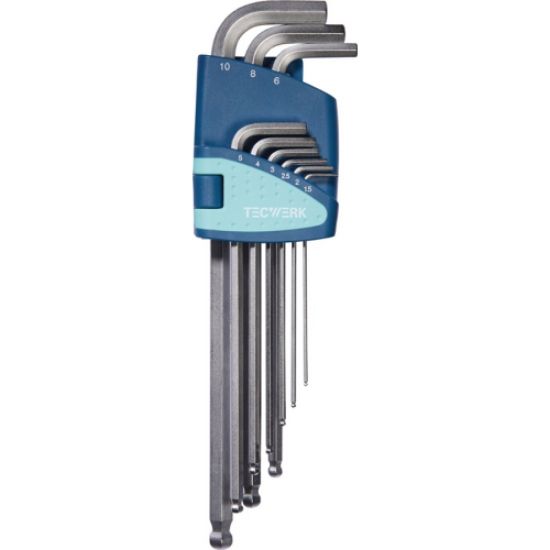 KLJUČI IMBUS S KROGELNO GLAVO 1,5-10mm kromirani v 9-delni garnituri ,TECWERK