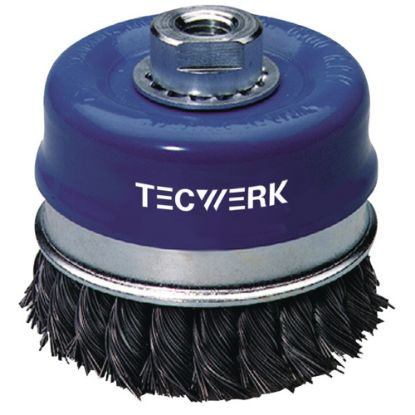 Slika ŠČETKA ŽIČNA LONČASTA POSUKANA ZA KOTNO BRUSILKO D65mm/0,35mm M14 ,TECWERK