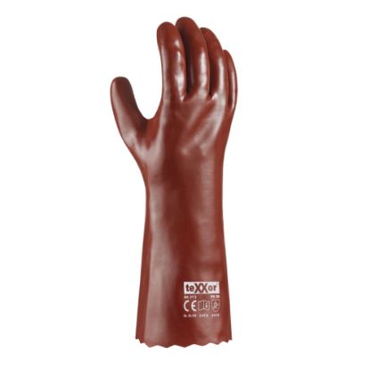 Slika DELOVNE ROKAVICE ZA KEMIKALIJE,PVC,RDEČE, DOLŽINE 40 CM,TEXXOR 2172, VEL.10