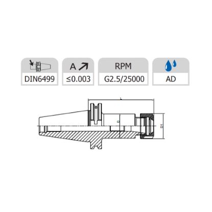 Slika Trn vpenjalni za puše ER z UM matico DIN69871/AD BOA, ER_UM_DIN69871_BOA