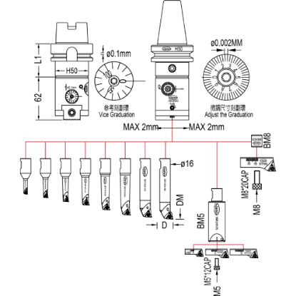 Slika GARNITURA ZA FINO IZSTRUŽEVANJE DIN69871 SK40 D6-90mm - HBOR50 6-90