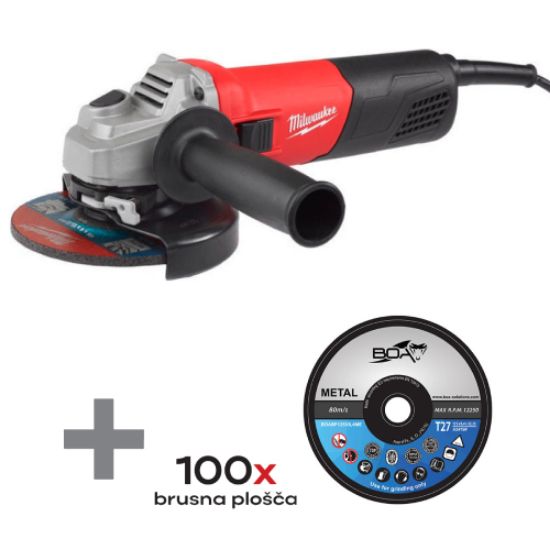 BRUSILKA KOTNA AG 10-125 MILWAUKEE (4002395260874) + 100x PLOŠČA BRUSNA ZA ŽELEZ