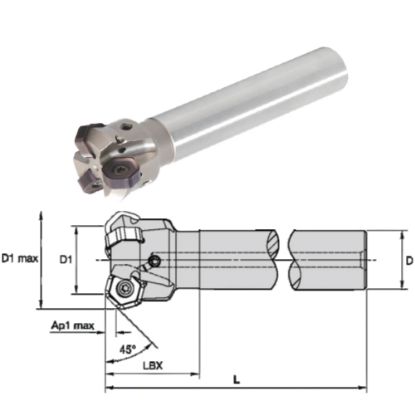 Slika Gar. rezkalna glava M1200 mini cilindrično vpetje + pl.HNPJ 0704ANSN-MM WU20PM