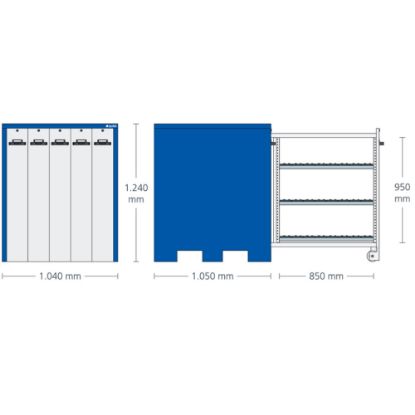 Slika OMARA ZA ORODJE WKS 001 Set Z, s 15 nosilci WKH 403, z izvlečnimi predali, 1040x